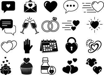 Love and Romance Vector Icons Set for Valentine's Day