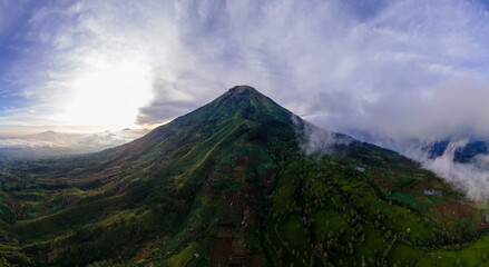 Fototapeta premium Panoramic Landscape of Mount Sindoro Volcano, Central Java, Indonesia