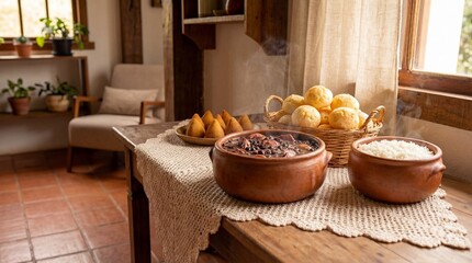 Traditional Brazilian food on rustic table