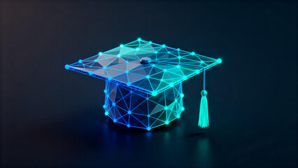 Digital graduation cap with glowing network