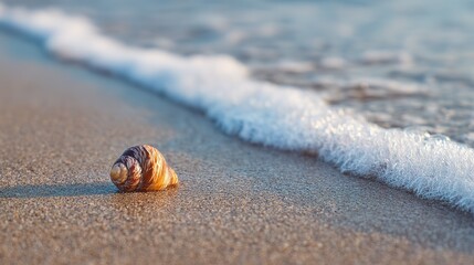Seashell at beach wave edge coastal nature landscape close-up
