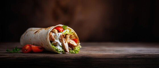 Chicken shawarma wrap with fresh veggies, created AI