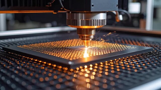Laser Cutting Metal Sheet: Industrial Manufacturing Process Close-Up