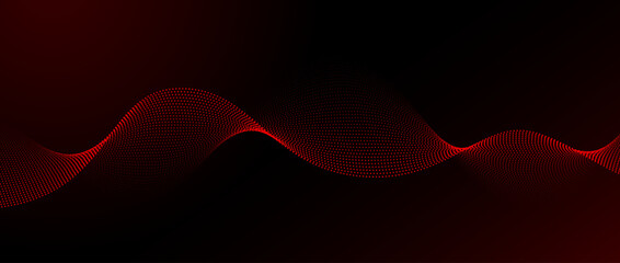 Red dotted wave pattern background. Red black flowing particles concept. Tech halftone curved lines wallpaper for science banner, technology poster, presentation, booklet, flyer. Vector illustration