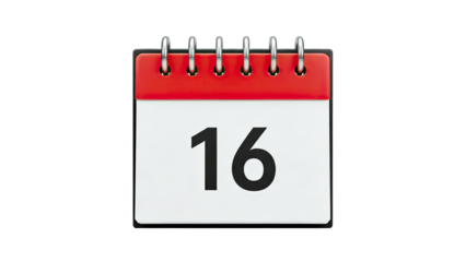 Calendar Showing the Date 16 on a White Background