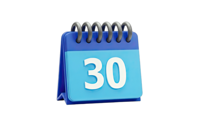 Calendar Showing the Number 30 on a White Background