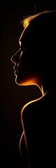 Backlit profile of a figure, head tilted, gaze averted, portrait,  elegant