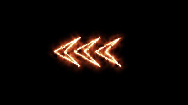 Directional sign arrow points to the left ,Abstract directional fire effect arrow icon animation