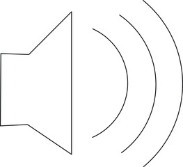 A simple black and white outline drawing of a speaker icon emitting sound waves, representing audio or volume.