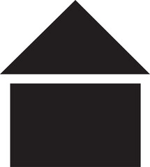 Simple black geometric icon of a house with a square base and triangular roof.