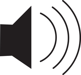 A black speaker icon emitting sound waves, symbolizing audio output or volume control.