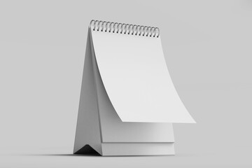 blank clay a5 size portrait desk ring bound calendar mockup side view design template isolated 3d render