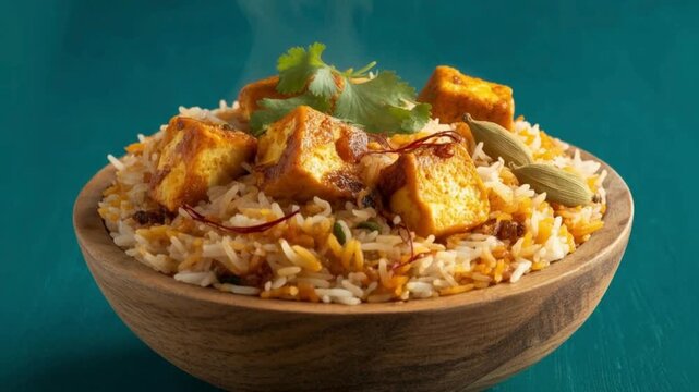 A plate of paneer biriyani