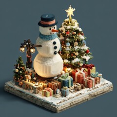 snowman and christmas tree