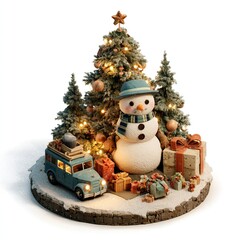 snowman with christmas tree
