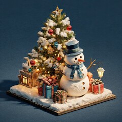 snowman and christmas tree