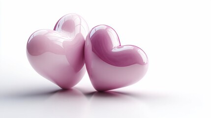 Two glossy, pink hearts overlapping, with gradient shading against a white background