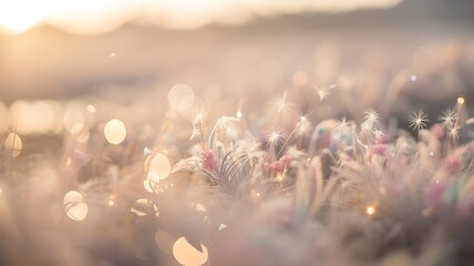 Soft focus meadow with bokeh and gentle sunlight nature