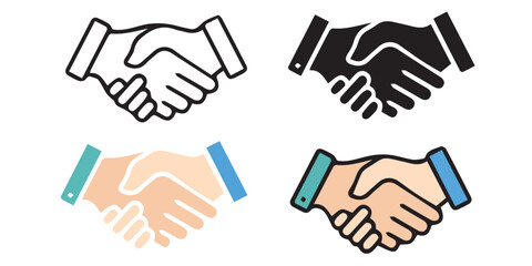 handshake icon set business partnership agreement deal collaboration teamwork professional greeting symbol design isolated on white background.