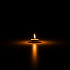 Fototapeta premium Single Candle Flame Burning in Darkness with Reflection