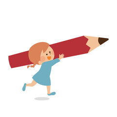 鉛筆を持つかわいい女の子　イラスト素材