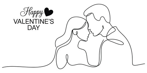 Continuous line art valentine's day couple embrace Vector, illustration