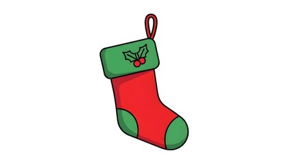 Cartoonish Christmas Stocking Icon with Classic Festive Colors for Joyful Themes