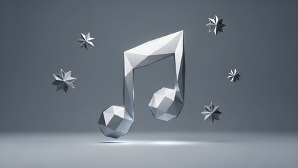 Geometric Music Note Icon in Cool Grey and Silver for Abstract Holiday Carols