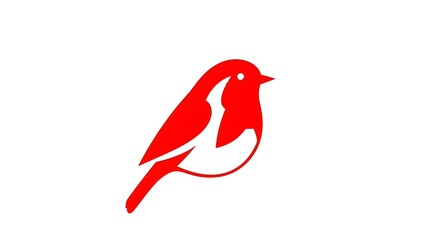 Highly Abstract Robin Icon in Red and White Duotone for Modern Winter Themes