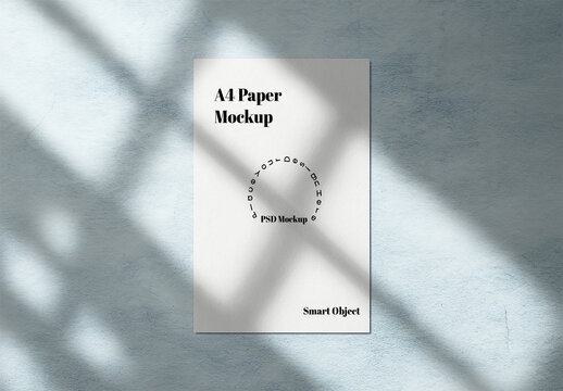 A4 Paper Mockup with Sunlit Window Shadow Overlay