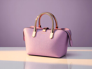 Pink Leather Handbag with Gold Handles on Light Surface