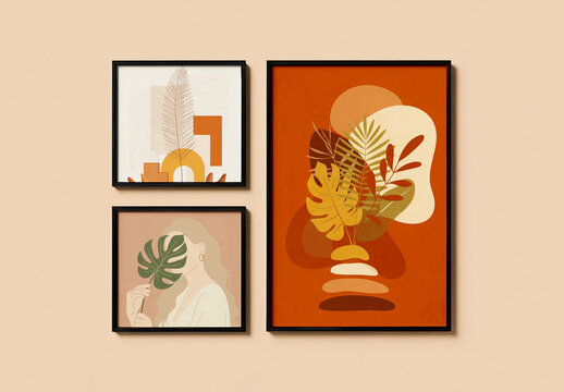Boho Abstract Wall Art Frames Set Mockup