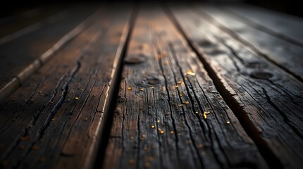 Captivating close-up of dark, weathered wood planks, displaying deeply textured surfaces, intricate grain patterns, and natural distress, evoking a rustic, aged ambiance