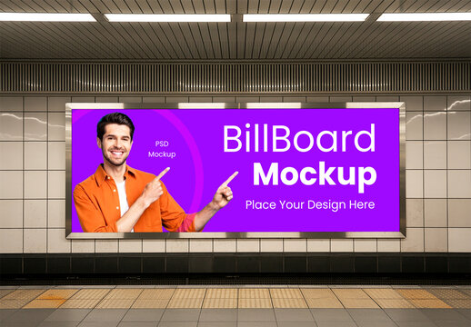 Horizontal Subway Billboard Mockup with Purple Design