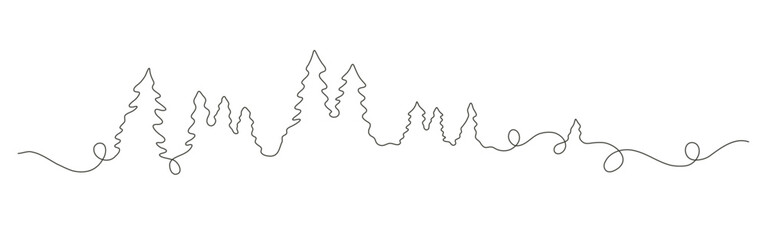 pine tree continuous line art vector transparent background