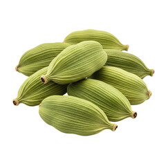 Aromatic green cardamom pods isolated on transparent background