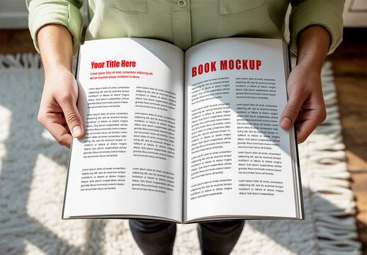 Open Book Mockup Held by Hands