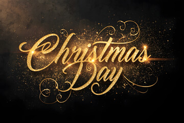 Dynamic Cursive Gold Glitter Christmas Day Text with Particle Burst