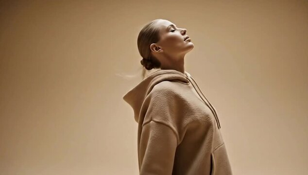 Beautiful stylish young woman floating in zero gravity