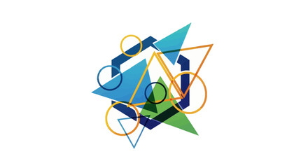 Abstract Geometric Composition with Triangles, Circles, and Hexagon.
