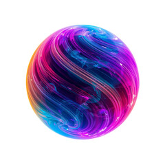Vibrant sphere with swirling patterns of blue, pink, and purple hues viewed from a straightforward angle