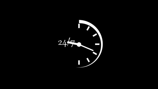 24 hour clock timer speedometer gauge white on black background with motion blur effect fast countdown concept for deadlines time limits and urgency
