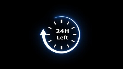 Countdown Timer 24 Hours Left Neon Clock Face Black Background Urgency Concept