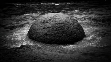 Monochrome Rock Formation Surrounded by Water Sparkling Under Dim Light Landscape Photography