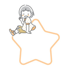 こどもと星形のフレーム　かわいくてお洒落な線画イラスト