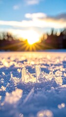 Winter Sunset Illuminating Sparkling Ice Shards on a Snowy Landscape