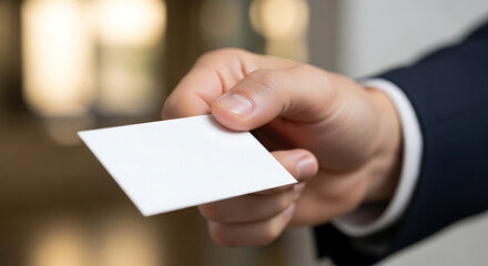 Handing Out a Blank Business Card for Networking or Introducing Yourself in a Professional Setting