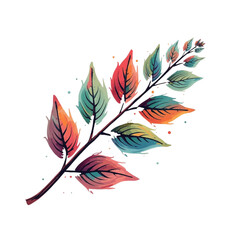 Vibrant autumn leaves on a branch against a white background