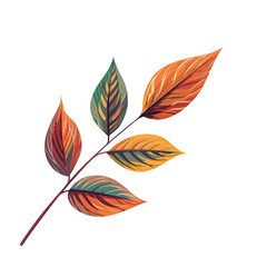 Vibrant autumn leaves on a branch, illustrated in a modern style against a white background
