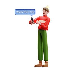 3d Illustration of Male Character Showing Happy New Year Message On Phone